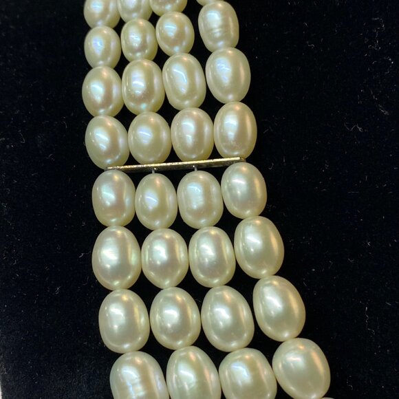 Vintage 4 Strand Pearl Necklace Layered Collar Bib Choker Sterling Silver Clasp - Picture 5 of 10